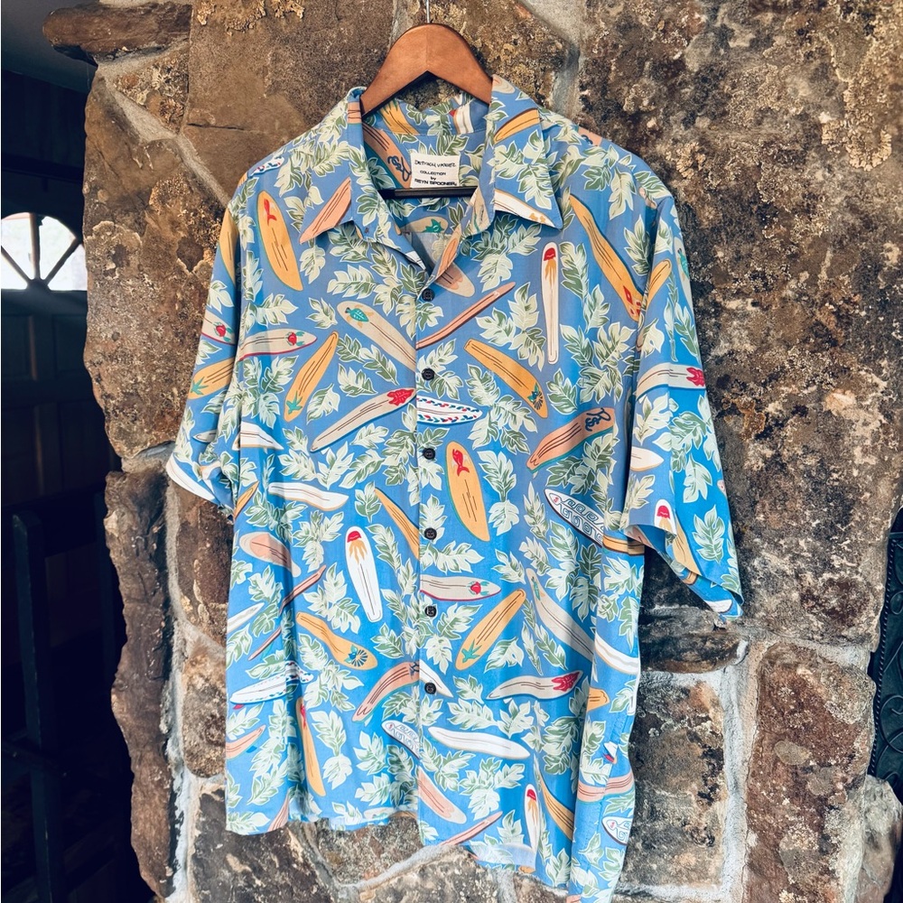 Vintage “Aloha” shirt, Surfboard Print by Dietrich Varez